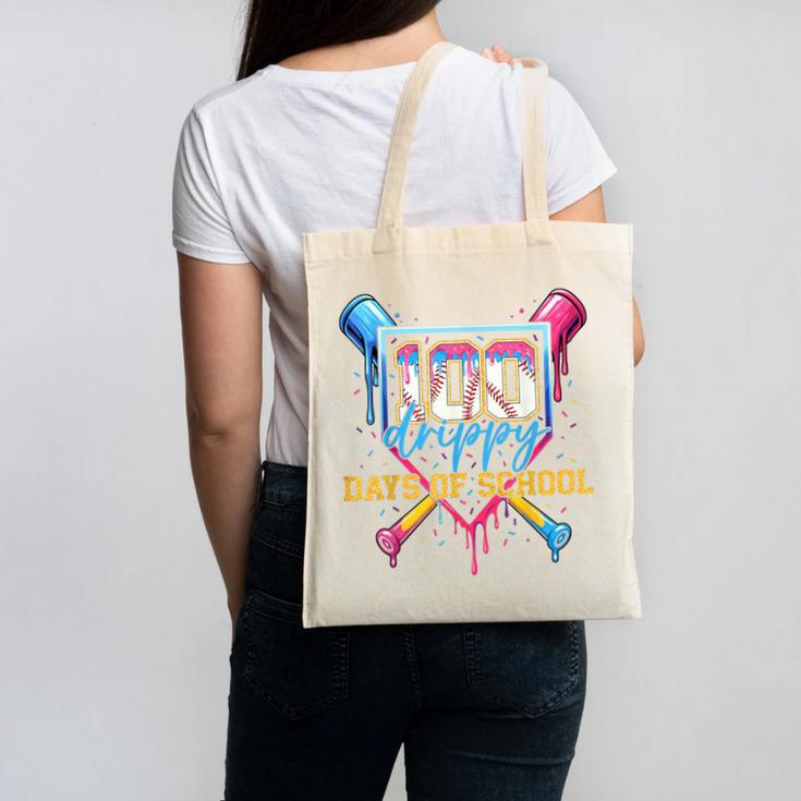 HUGvyn 100 Drippy Days Of School Baseball Ice Cream 100 Days Canvas Tote Bag