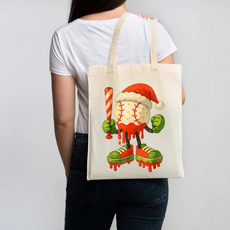 Ice Cream Drip Baseball Christmas Baseball Drip Candy Cane Canvas Tote Bag