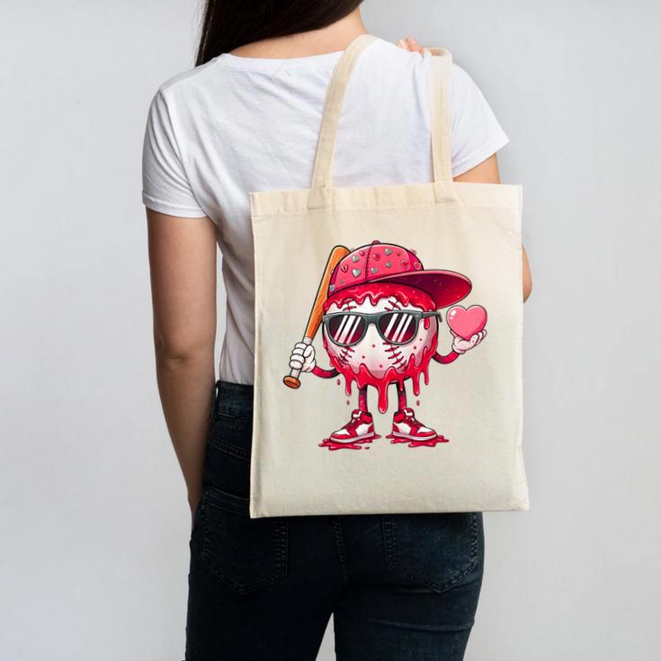 Ice Cream Drip Baseball Valentine's Day Spots Baseball Drip Canvas Tote Bag