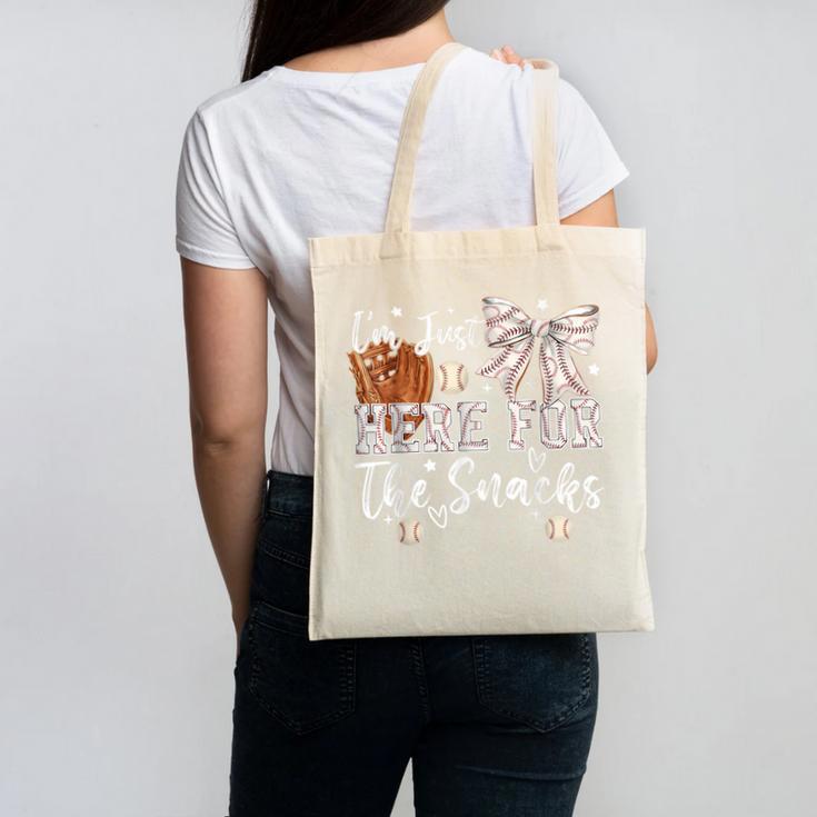 I'm Just Here For The Snacks Baseball Coquette Game Day Girl Canvas Tote Bag