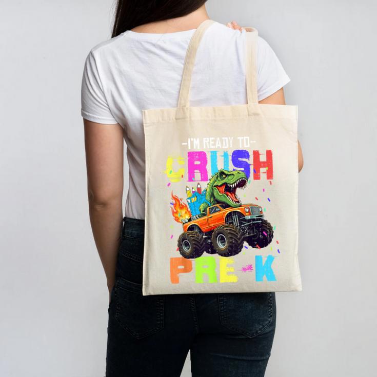 I'm Ready To Crush Pre-k Dinosaur Truck Back To School Boys Canvas Tote Bag