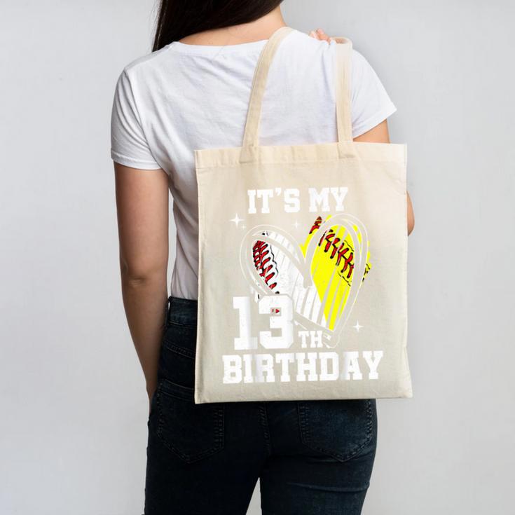 It's My 13th Birthday Baseball Softball Heart 13 Year Old Canvas Tote Bag