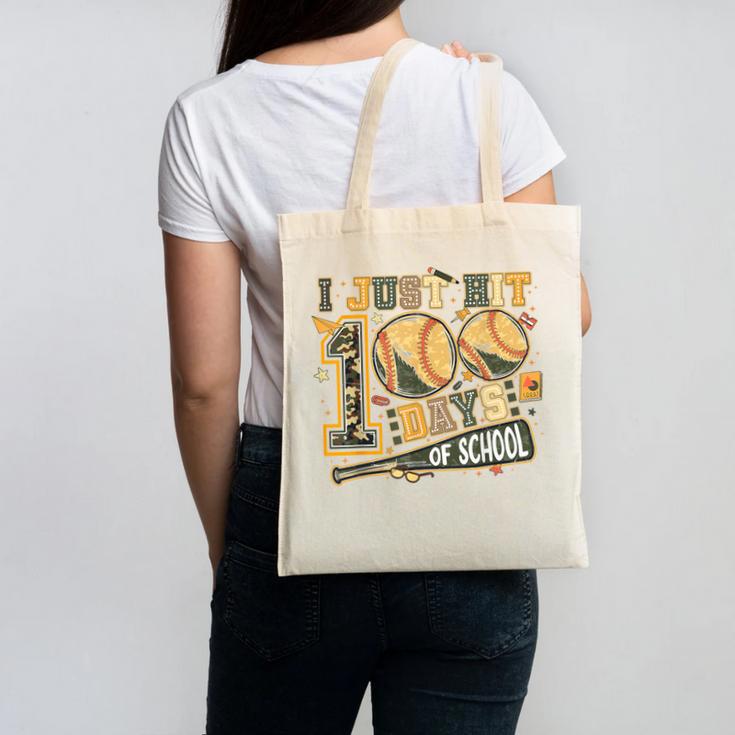 I Just Hit 100 Days Of School Camo Baseball Boy Kids Teacher Canvas Tote Bag