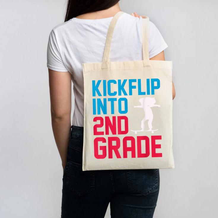 Kickflip Into 2nd Grade Skateboard Lover Back To School Canvas Tote Bag