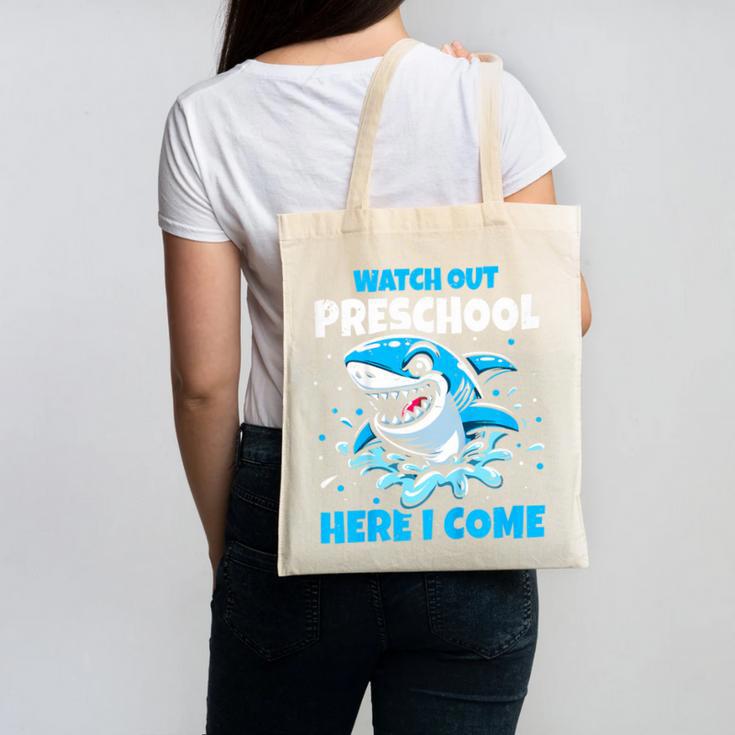 Kids Back To School Watch Out Preschool Here I Come Shark Boys Canvas Tote Bag