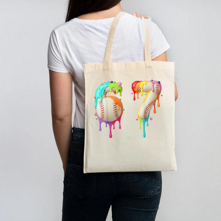 Kids Meme 67 Number Six 6 Seven 7 Ice Cream Drips Baseball Canvas Tote Bag