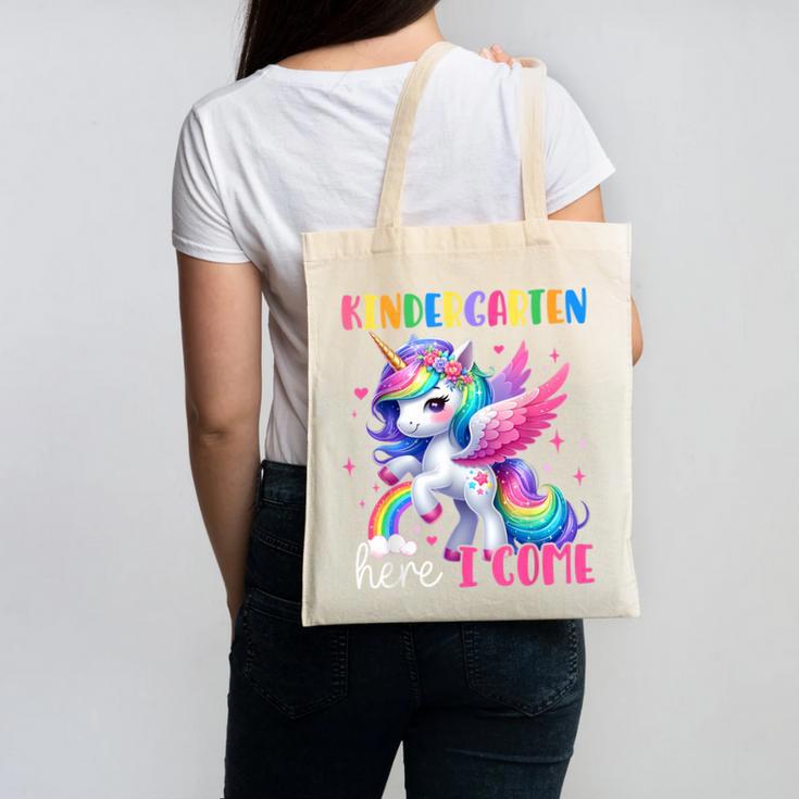 Kindergarten Here I Come Unicorn Girls Kids Back To School Canvas Tote Bag