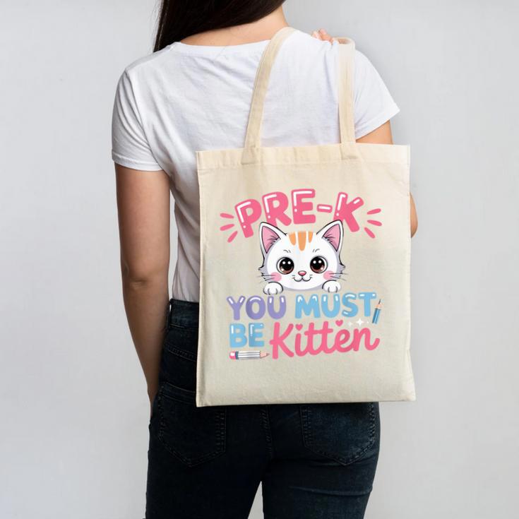 Kitten Back To School Girls Preschool Cat Lover Canvas Tote Bag