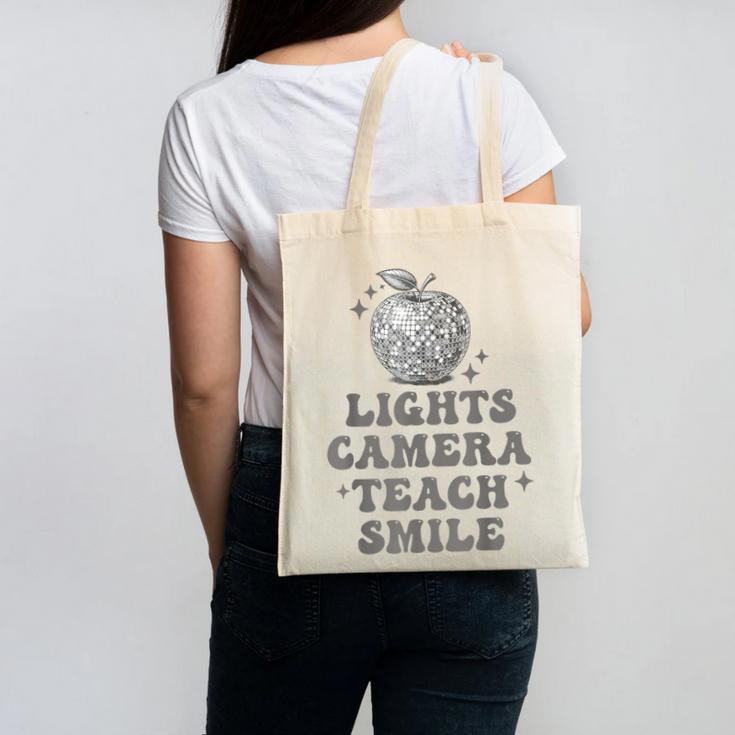 Lights Camera Teach Smile Disco-Ball Back To School Outfit Canvas Tote Bag