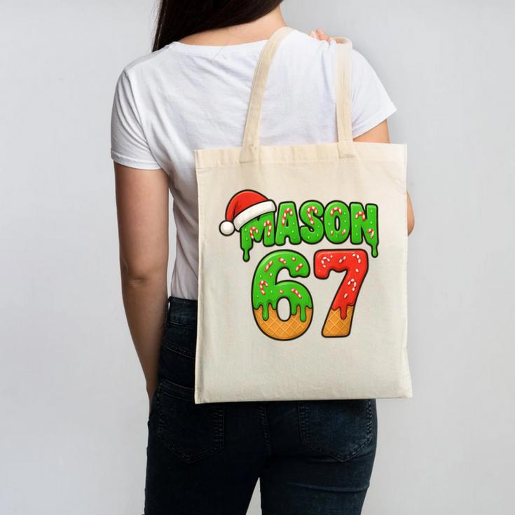 Mason 67 Christmas Ice Cream Drip Meme Six Seven Baseball Canvas Tote Bag