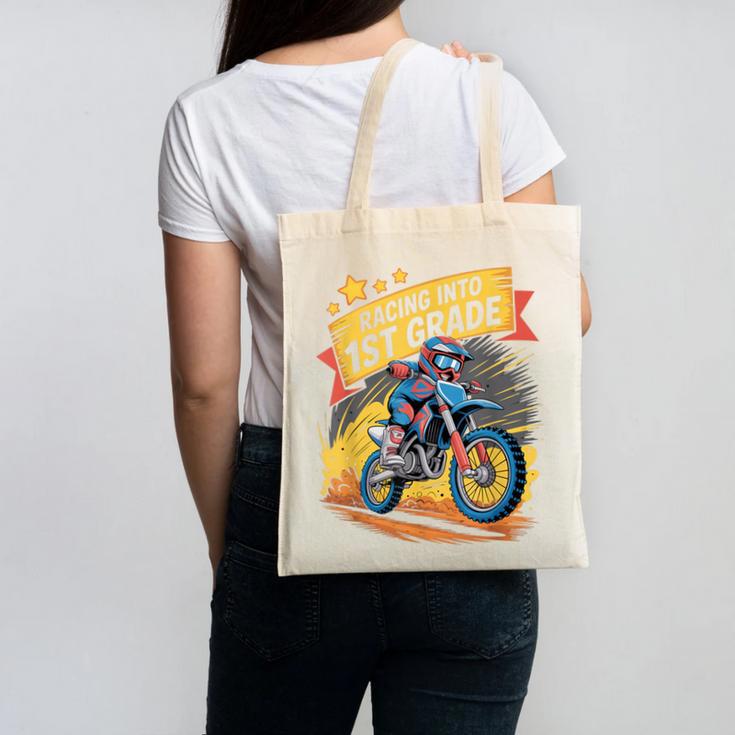 Motocross Dirt Bike Back To School Racing Into 1st Grade Canvas Tote Bag