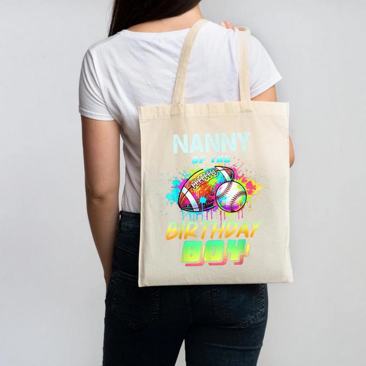 Nanny Of The Birthday Boy Baseball Football Colorful Canvas Tote Bag