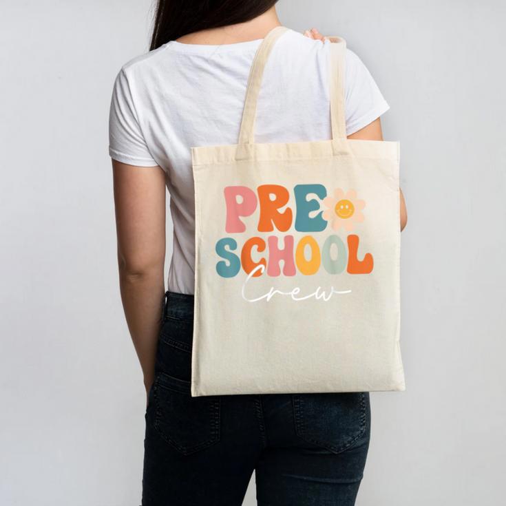 Preschool Crew Team Retro Groovy Vintage Back To School Canvas Tote Bag