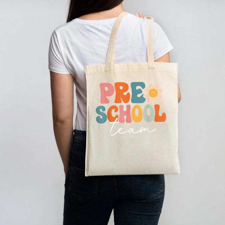 Preschool Team Retro Groovy Vintage Back To School Pre-K Canvas Tote Bag
