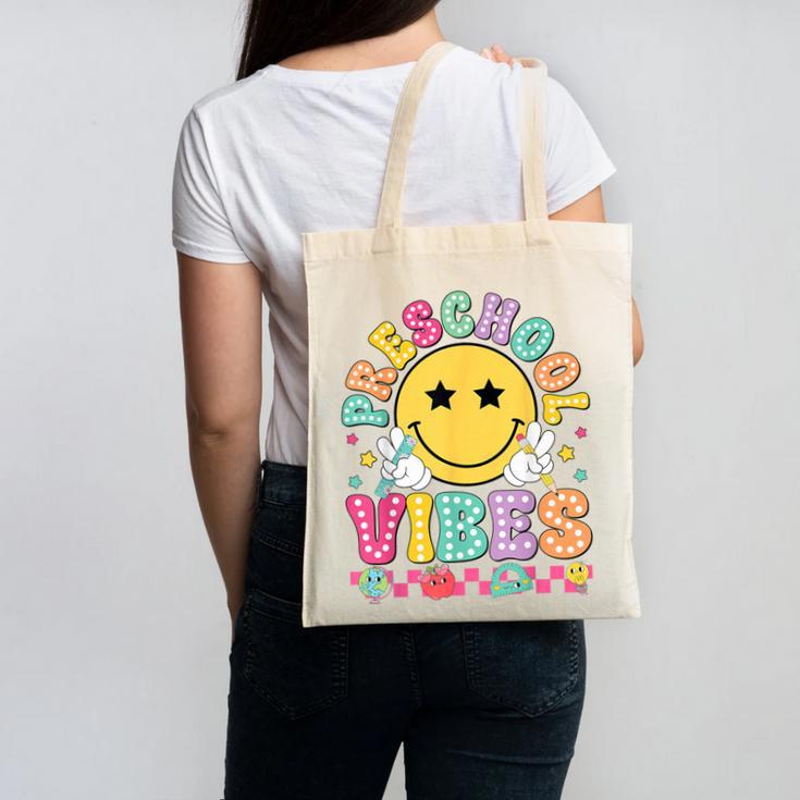 Preschool Vibes Smile Face Back To School Kinder Girls Kids Canvas Tote Bag
