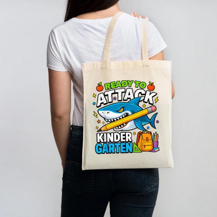 Ready To Attack Kindergarten Shark Back To School Kids Canvas Tote Bag
