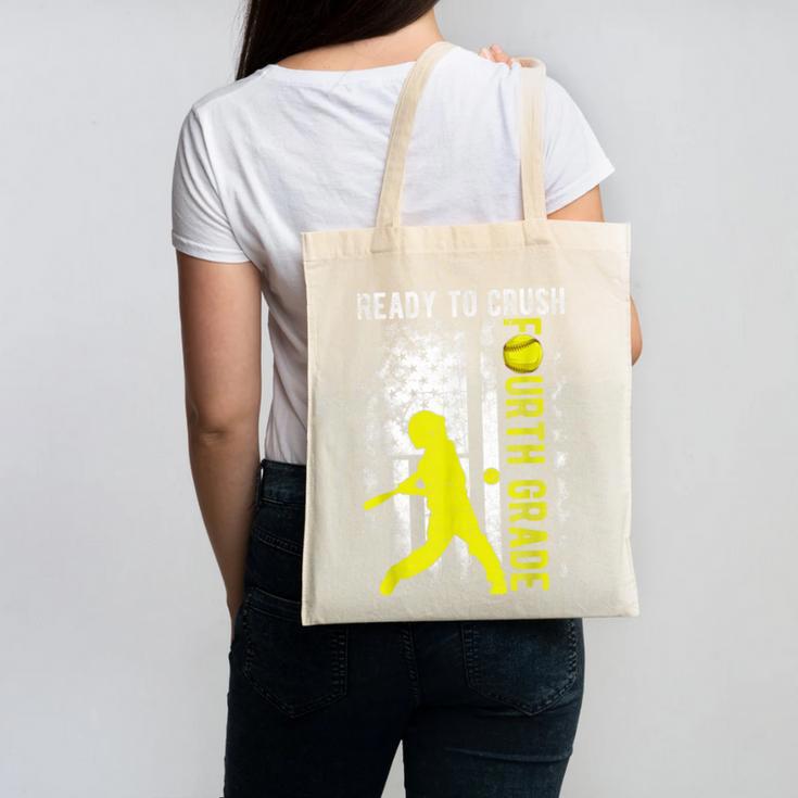 Ready To Crush Fourth Grade Softball USA Flag Back To School Canvas Tote Bag