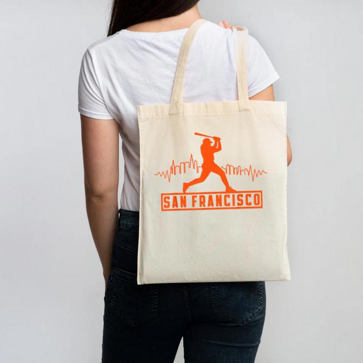 San Francisco Lovers Skyline Retro Baseball Heartbeat Men Canvas Tote Bag