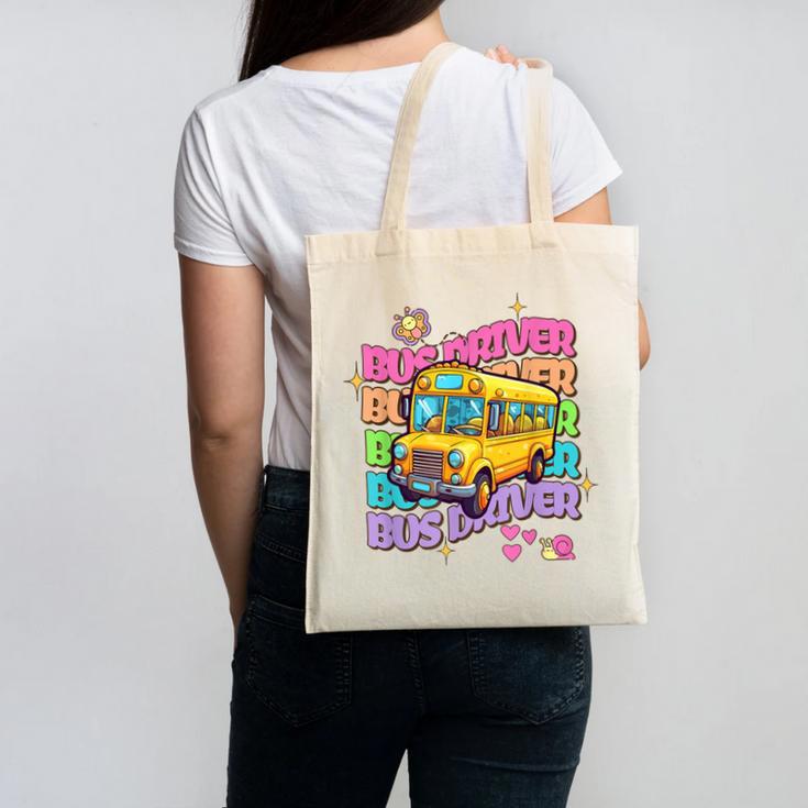 School Bus Driver Groovy Retro Back To School Canvas Tote Bag