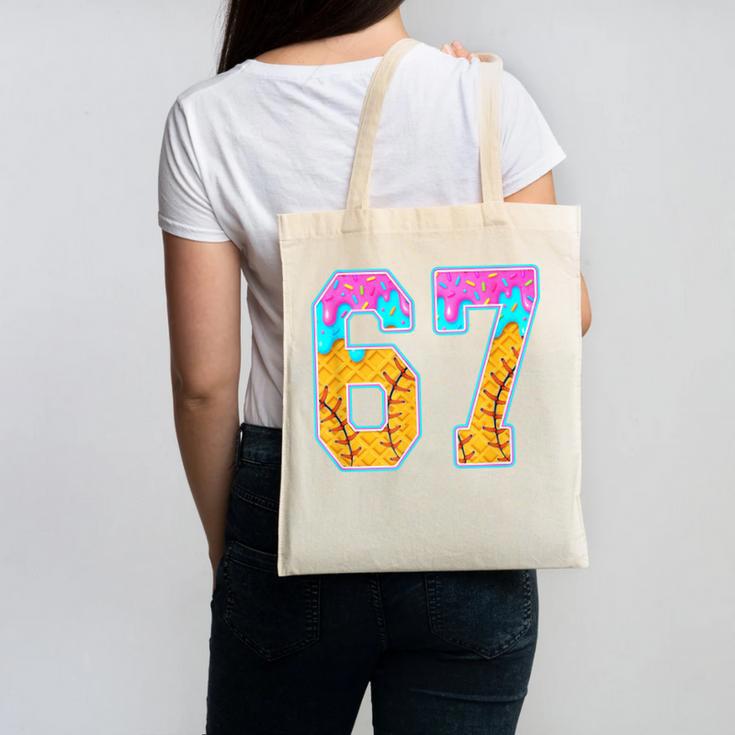 Six Seven Baseball Drip Canvas Tote Bag