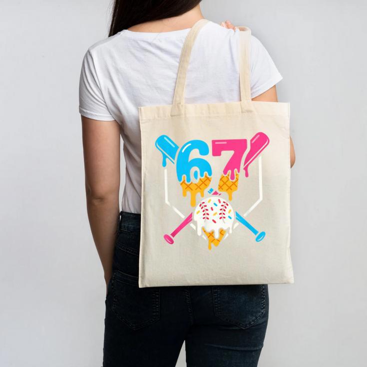 Six Seven Baseball Ice Cream Drip Cool 67 Gen Alpha Slang Canvas Tote Bag