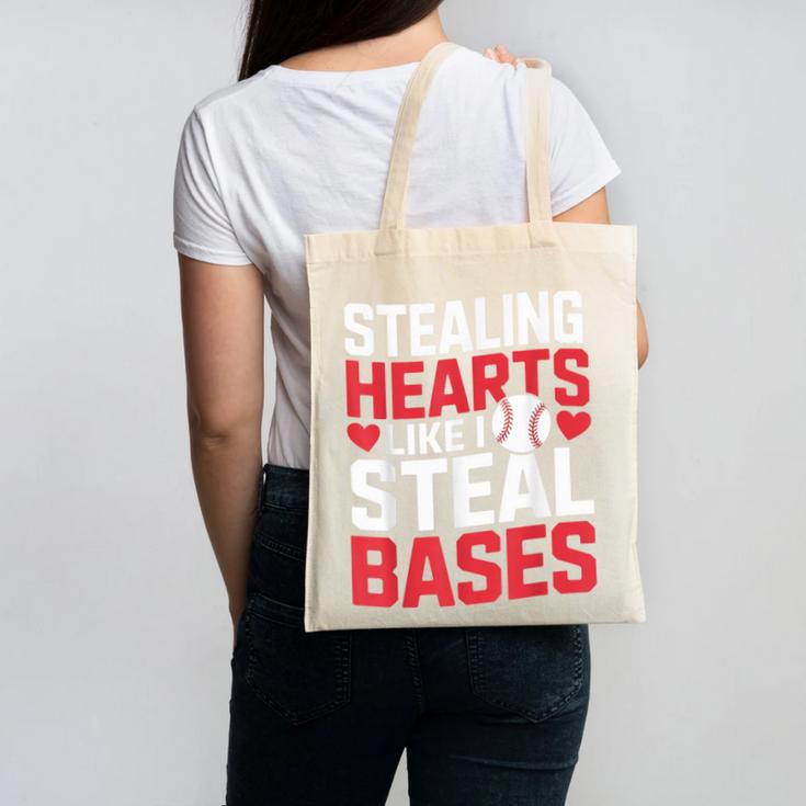Stealing Hearts Like I Steal Bases Cute Baseball Kids Canvas Tote Bag