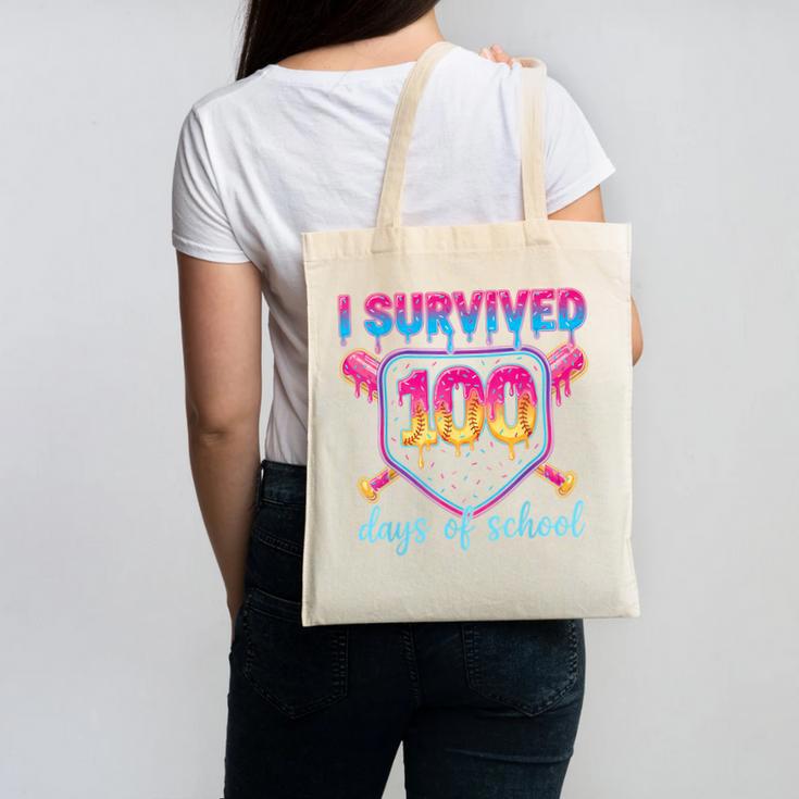 I Survived 100 Days Of School Baseball 100th Day Kids Girls Canvas Tote Bag