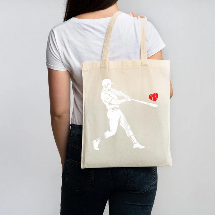 Valentines US Baseball Player Silhouette Heart Canvas Tote Bag