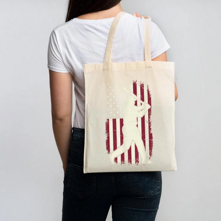 Vintage American Flag Baseball Batter Patriotic Home Run Canvas Tote Bag