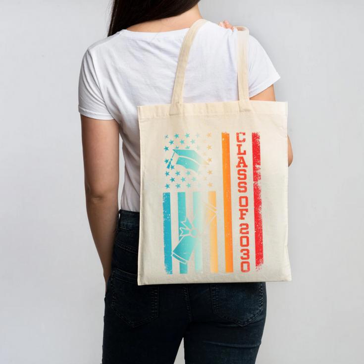 Vintage Class Of 2030 Graduation Back To School USA Flag Canvas Tote Bag