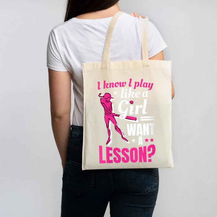 Women's Play Like A Girl Softball Baseball Girls Canvas Tote Bag