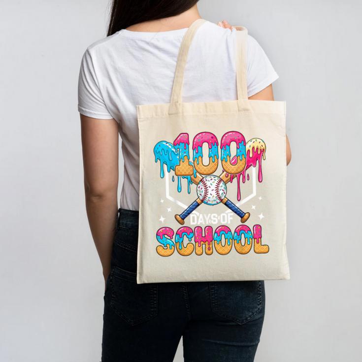 100 Days Of School Baseball Boys Ice Cream Drip 100th Day Canvas Tote Bag