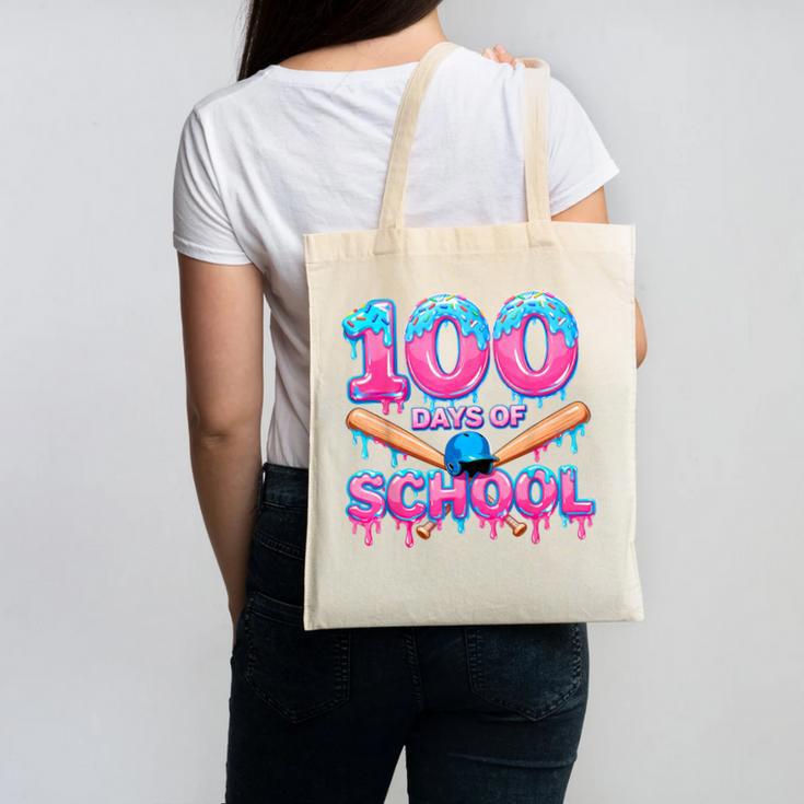 100 Days Of School Baseball Dripping Ice Cream 100th Day Canvas Tote Bag