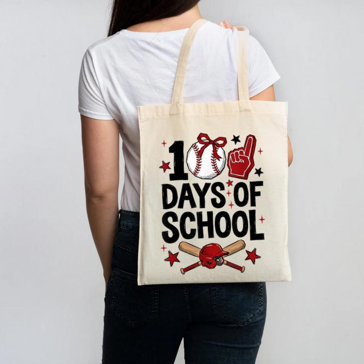 100 Days Of School Coquette Bow Baseball 100th Day Girl Kid Canvas Tote Bag