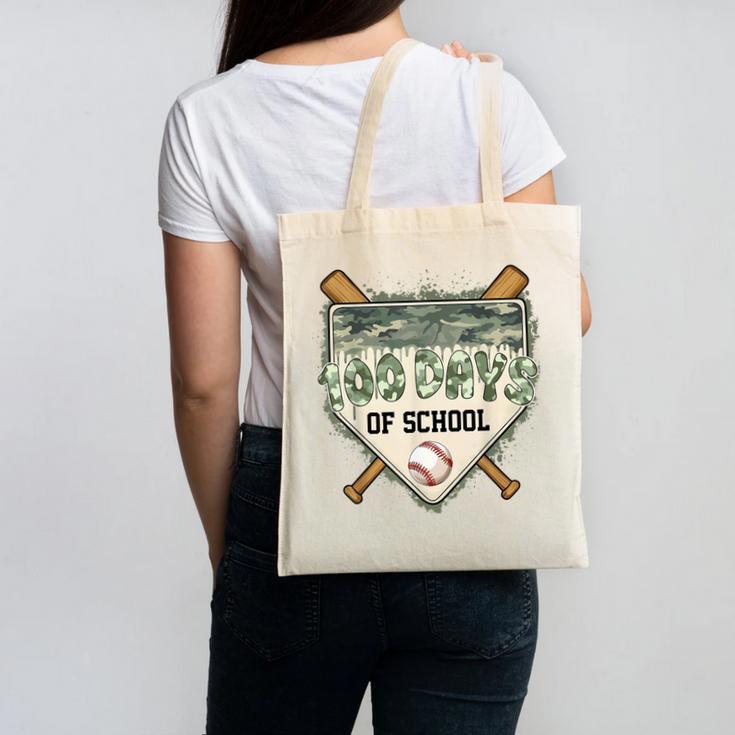 100 Days Of School Home Plate Camo Baseball Dripping Boys Canvas Tote Bag