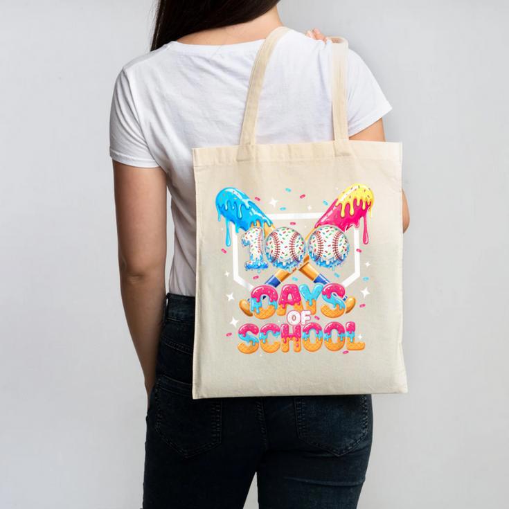 100 Days Of School Ice Cream Baseball Player For Kids Boys Canvas Tote Bag