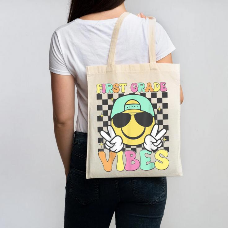 1st Grade Vibes Smile Face Back To School First Grade Canvas Tote Bag