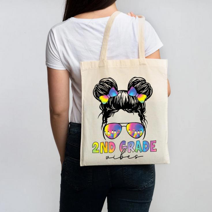 2nd Grade Vibes Messy Hair Bun Girl Back To School First Day Canvas Tote Bag