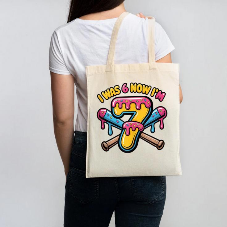 I Was 6 Now I'm 7 Dripping Ice Cream Baseball 67 Drip Canvas Tote Bag I Was 6 Now I'm 7 Dripping Ice Cream Baseball 67 Drip Canvas Tote Bag