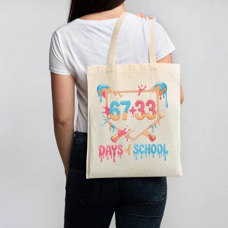 67 33 Days Of School Baseball Drip 100 Days Of School Canvas Tote Bag