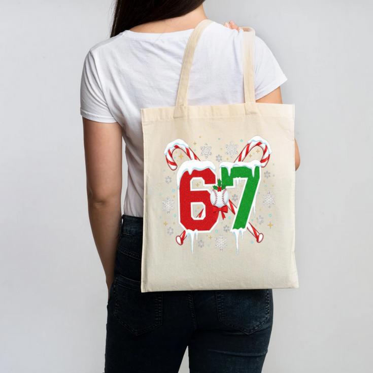 67 Baseball Christmas Candy Cane Snowflake Holiday Sports Canvas Tote Bag