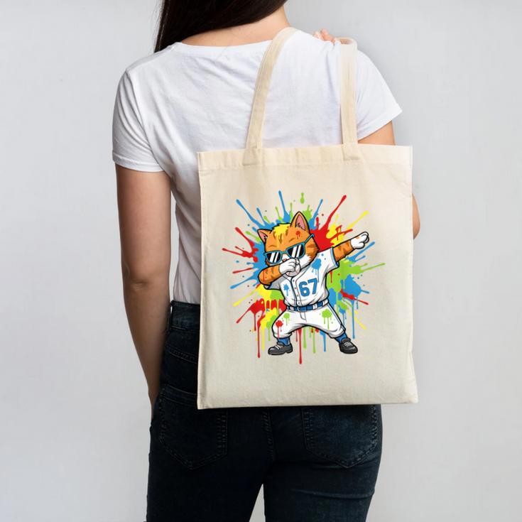 67 Baseball Dabbing Cat 6 7 Dripping Ice Cream Meme Canvas Tote Bag