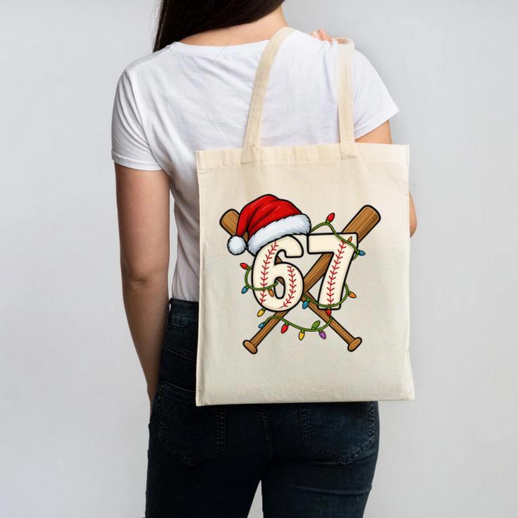 67 Baseball Xmas Lights Santa Hat Holiday Canvas Tote Bag