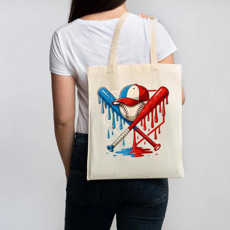 American Baseball Drip Graffiti Ball And Bat Canvas Tote Bag