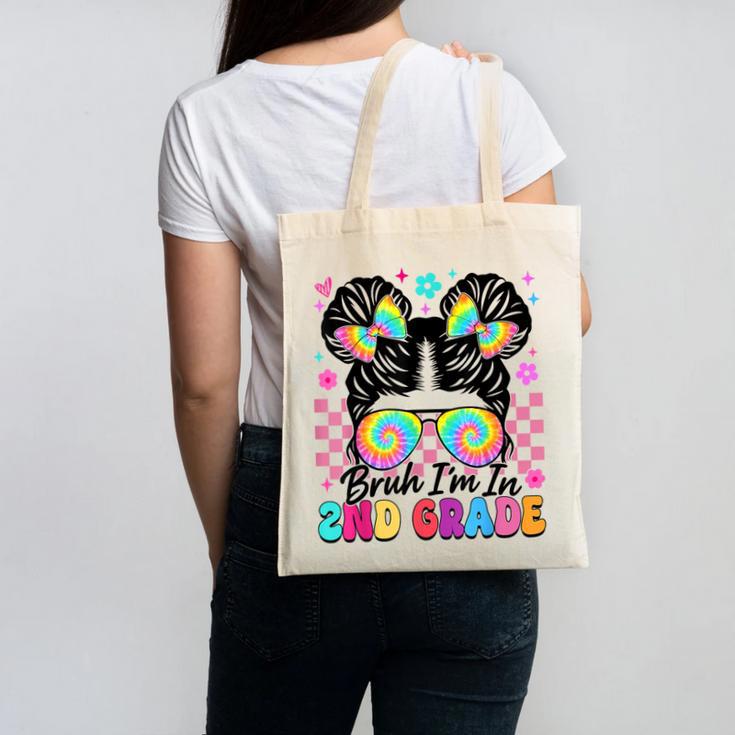 Back To School Bruh I'm In 2nd Grade Cute Girls Messy Bun Canvas Tote Bag