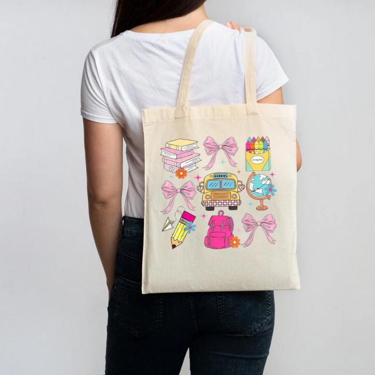 Back To School Coquette School Bus Pencil Canvas Tote Bag