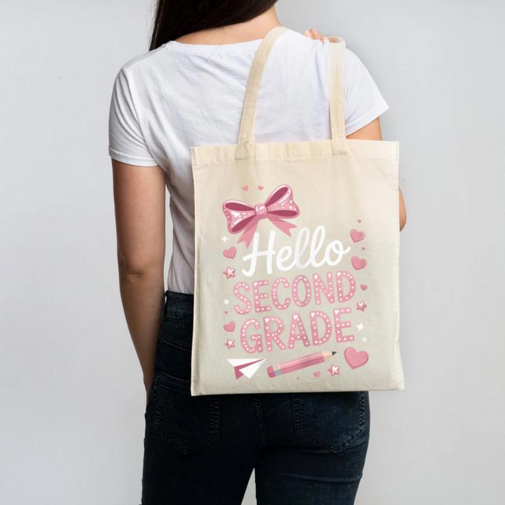 Back To School Cute Pink Coquette Girls Hello Second Grade Canvas Tote Bag