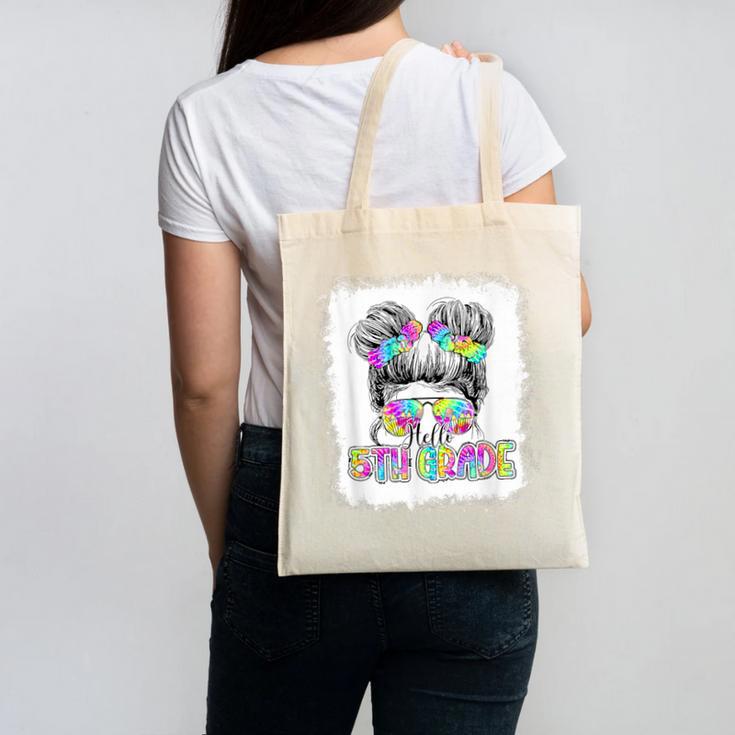 Back To School Hello 5th Grade Cute Messy Bun Tie Dye Girls Canvas Tote Bag