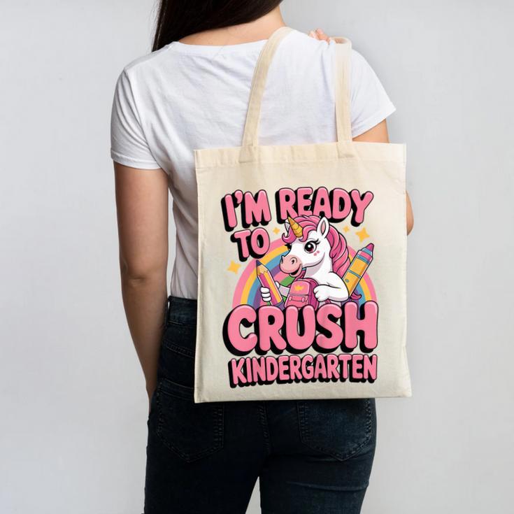 Back To School I'm Ready To Crush Kindergarten Unicorn Canvas Tote Bag