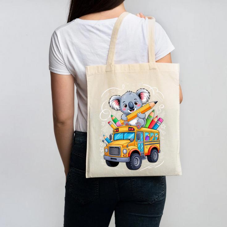 Back To School Koala School Bus 100 Days Of School Canvas Tote Bag Back To School Koala School Bus 100 Days Of School Canvas Tote Bag